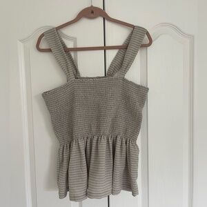 Madewell Womens Medium Texture & Thread Smocked Tank Top Gray Striped Peplum XXL